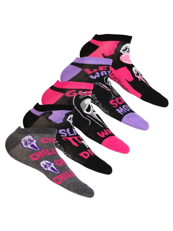 Ghostface Socks Assorted Horror Designs Women's 5-Pack Low Cut, Shoe Size 4-10