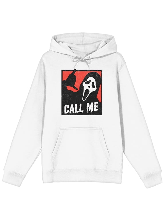 Ghostface Call Me Long Sleeve Men's White Hooded Sweatshirt-3XL