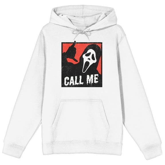 Ghostface Call Me Long Sleeve Men's White Hooded Sweatshirt-Large