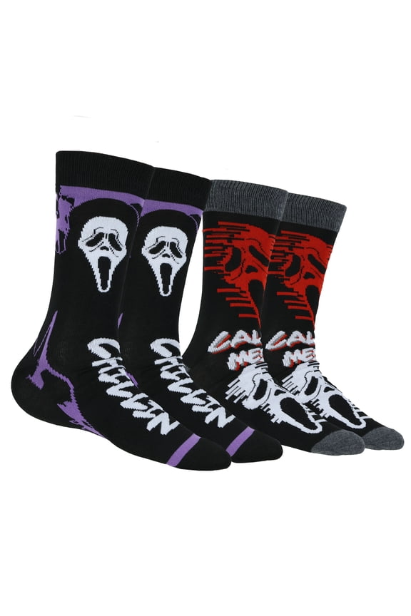 Ghostface Call Me and Chillin 2 Pairs Adult Casual Crew Socks (Fits Shoe Size 6-12)
