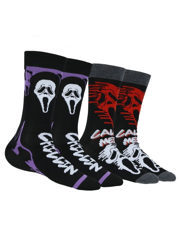 Ghostface Call Me and Chillin 2 Pairs Adult Casual Crew Socks (Fits Shoe Size 6-12)