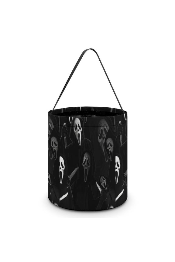 Ghostface Candy Tote Bags Halloween Trick or Treat Bucket Bag Portable Collapsible Reusable Goody Handbag