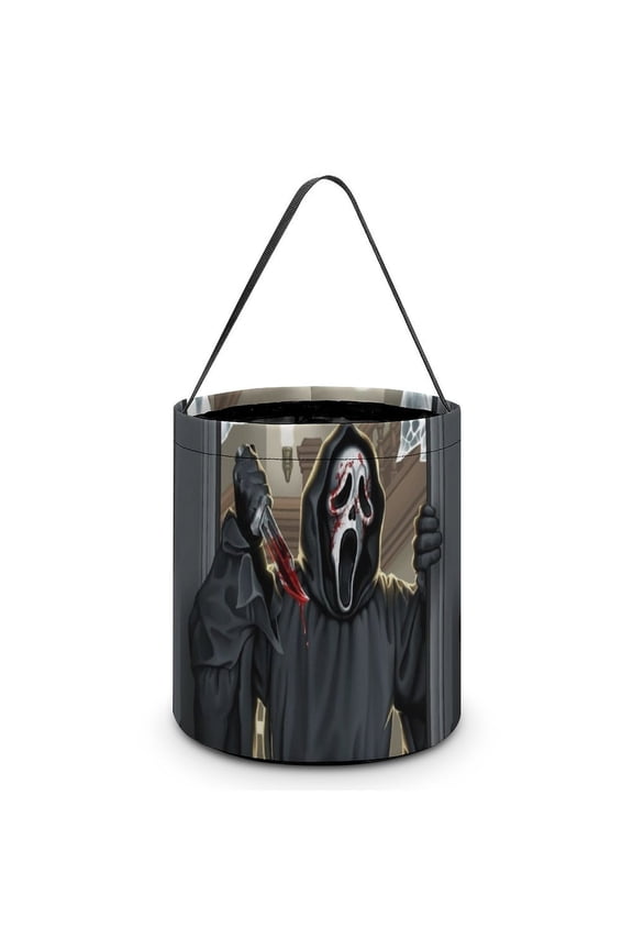 Ghostface Candy Tote Bags Halloween Trick or Treat Bucket Bag Portable Collapsible Reusable Goody Handbag