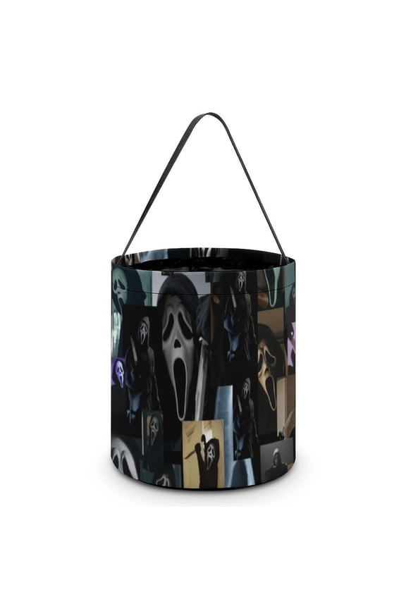Ghostface Candy Tote Bags Halloween Trick or Treat Bucket Bag Portable Collapsible Reusable Goody Handbag