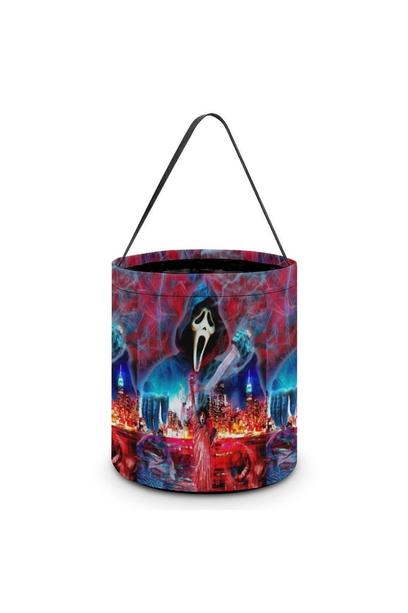 Ghostface Candy Tote Bags Halloween Trick or Treat Bucket Bag Portable Collapsible Reusable Goody Handbag
