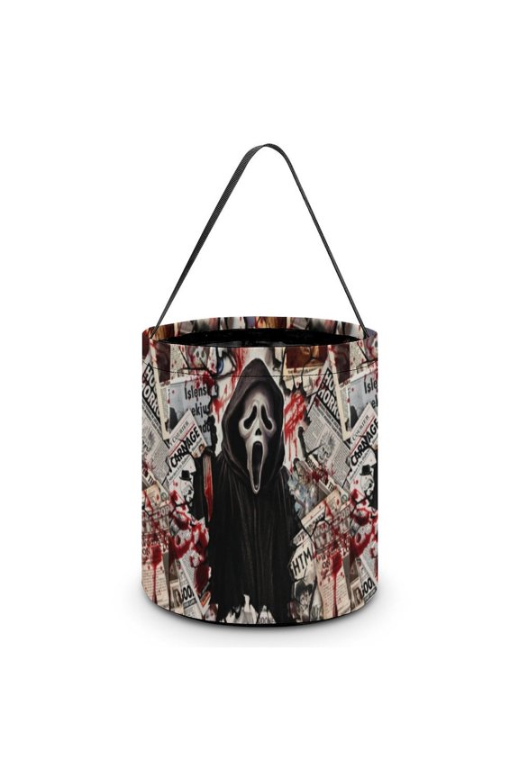 Ghostface Candy Tote Bags Halloween Trick or Treat Bucket Bag Portable Collapsible Reusable Goody Handbag