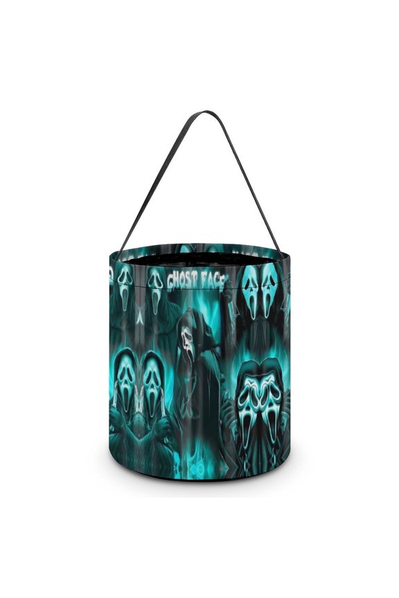 Ghostface Candy Tote Bags Halloween Trick or Treat Bucket Bag Portable Collapsible Reusable Goody Handbag
