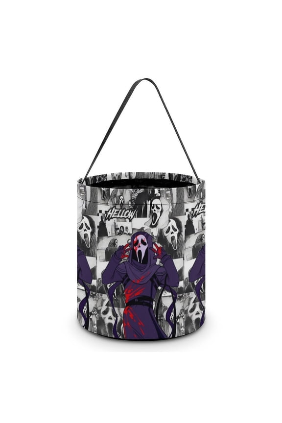 Ghostface Candy Tote Bags Halloween Trick or Treat Bucket Bag Portable Collapsible Reusable Goody Handbag