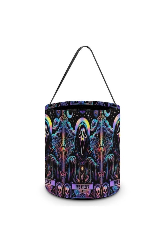 Ghostface Candy Tote Bags Halloween Trick or Treat Bucket Bag Portable Collapsible Reusable Goody Handbag