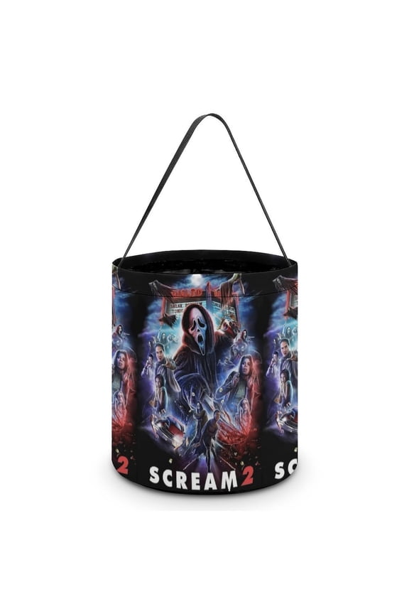 Ghostface Candy Tote Bags Halloween Trick or Treat Bucket Bag Portable Collapsible Reusable Goody Handbag