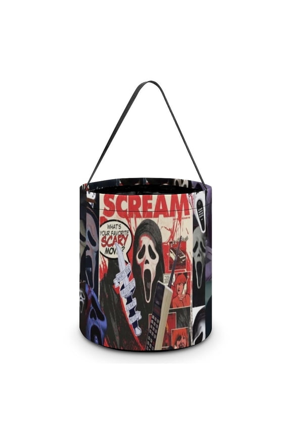 Ghostface Candy Tote Bags Halloween Trick or Treat Bucket Bag Portable Collapsible Reusable Goody Handbag