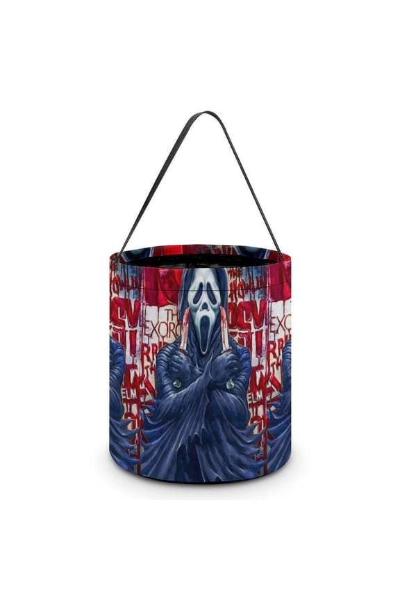 Ghostface Candy Tote Bags Halloween Trick or Treat Bucket Bag Portable Collapsible Reusable Goody Handbag
