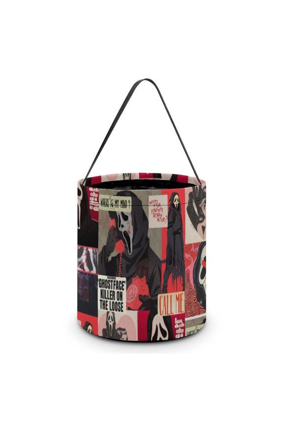Ghostface Candy Tote Bags Halloween Trick or Treat Bucket Bag Portable Collapsible Reusable Goody Handbag