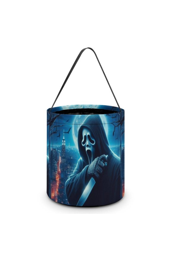 Ghostface Candy Tote Bags Halloween Trick or Treat Bucket Bag Portable Collapsible Reusable Goody Handbag