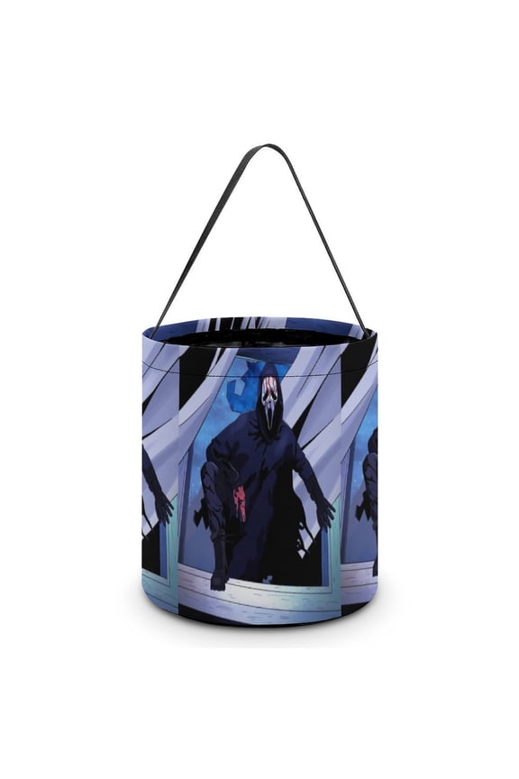 Ghostface Candy Tote Bags Halloween Trick or Treat Bucket Bag Portable Collapsible Reusable Goody Handbag