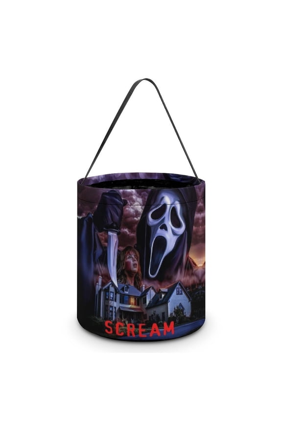 Ghostface Candy Tote Bags Halloween Trick or Treat Bucket Bag Portable Collapsible Reusable Goody Handbag