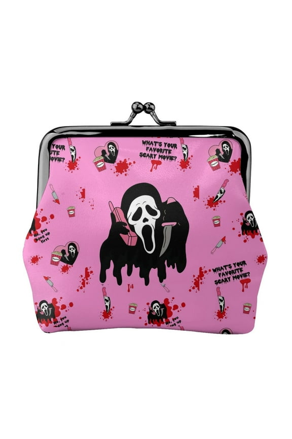 Ghostface Coin Purse Kiss-lock Change Pouch Leather Clutch Stylish Wallet with Clasp Closure
