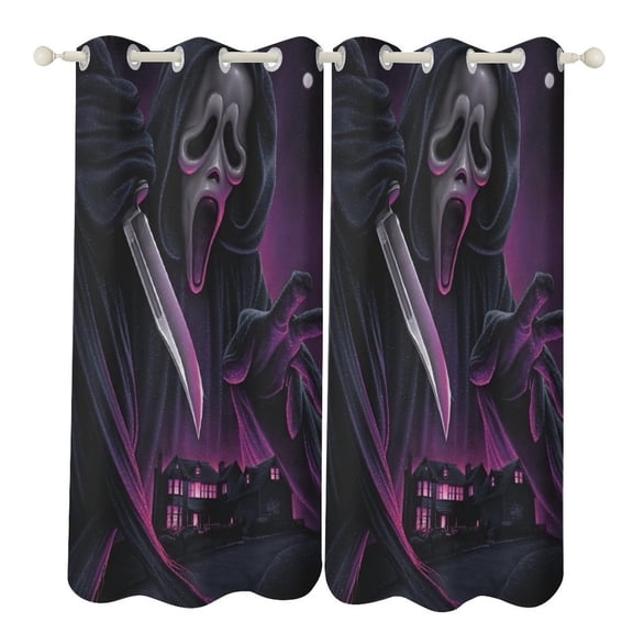 Ghostface Curtains Perforated Halloween Pattern Window Blackout Drapes for Bedroom Office 2 Panels 52"x72"