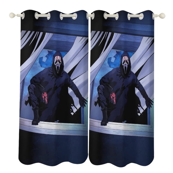 Ghostface Curtains Perforated Halloween Pattern Window Blackout Drapes for Bedroom Office 2 Panels 52"x72"