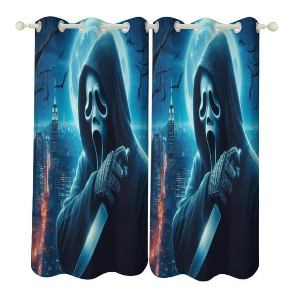 Ghostface Curtains Perforated Halloween Pattern Window Blackout Drapes for Bedroom Office 2 Panels 52"x72"