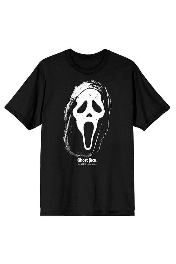 Ghostface Distressed Mask Adult Black Crew Neck Short Sleeve T-shirt-Large