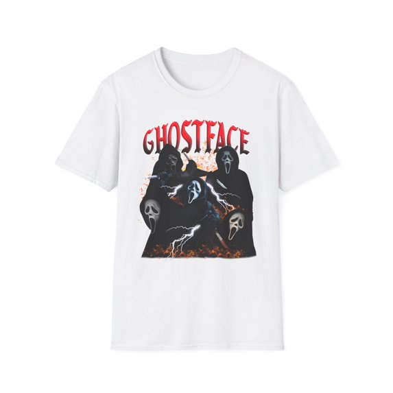 Ghostface, Gildan Unisex Softstyle T-Shirt, Horror Movie Graphic Tee, S-3XL