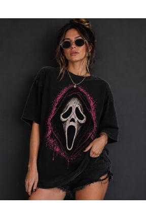 Ghostface Halloween T-Shirt, Horror Graphic Tee, Gothic Pink Skull Shirt,Black Color,Size L