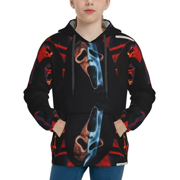Ghostface Hoodie Lightweight Pullover Halloween Graphic Hooded Sweatshirt for Girls Boys with Pocket Large