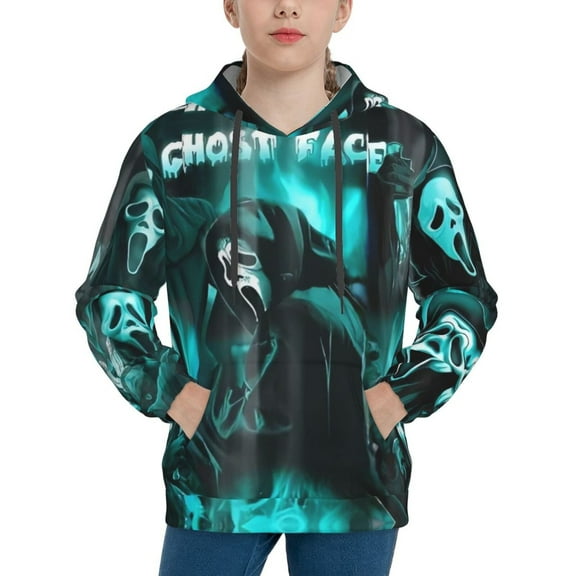 Ghostface Hoodie Lightweight Pullover Halloween Graphic Hooded Sweatshirt for Girls Boys with Pocket Small