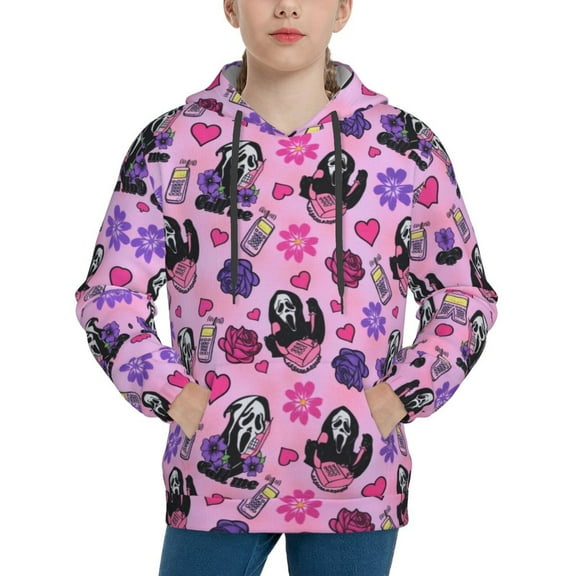Ghostface Hoodie Lightweight Pullover Halloween Graphic Hooded Sweatshirt for Girls Boys with Pocket Small