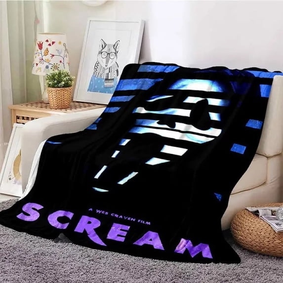 Ghostface Horror Mask Sherpa Throw Blanket, Scary Movie Night Bed Cover ...