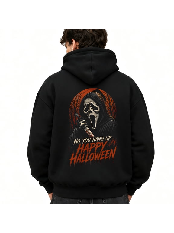 Ghostface Knife Halloween Print Men's Hooded Sweatshirt with Halloween Pattern Hoodie