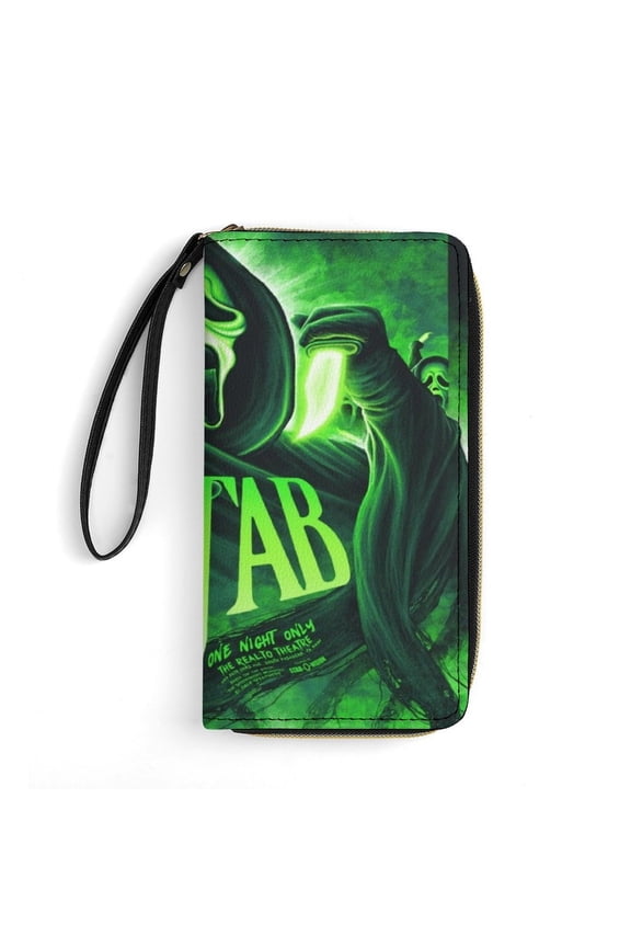 Ghostface Leather Wallet with Wristlet Credit Card Holder Zipper Clutch Stylish Purse for Women Men