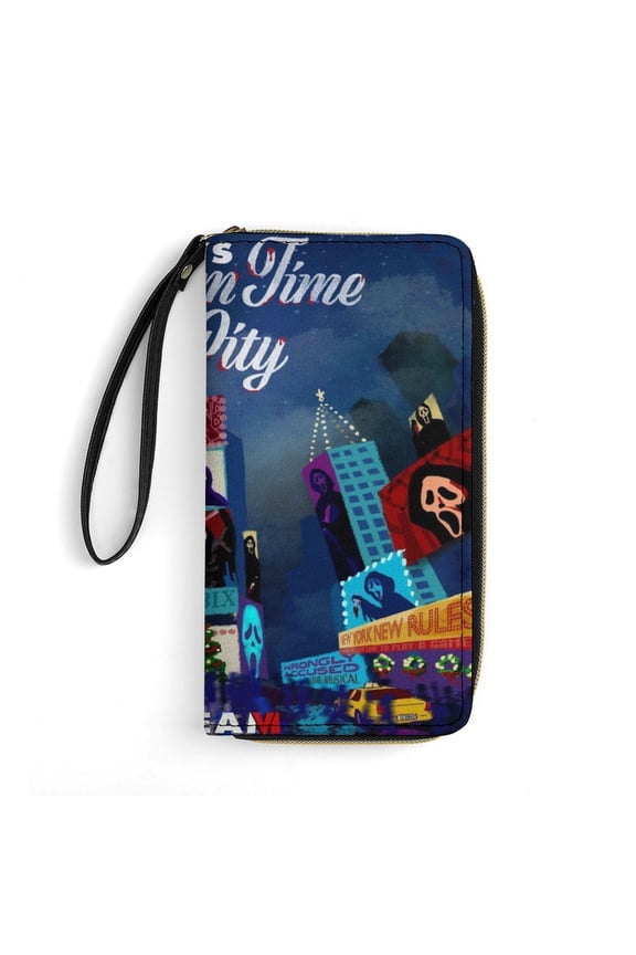 Ghostface Leather Wallet with Wristlet Credit Card Holder Zipper Clutch Stylish Purse for Women Men