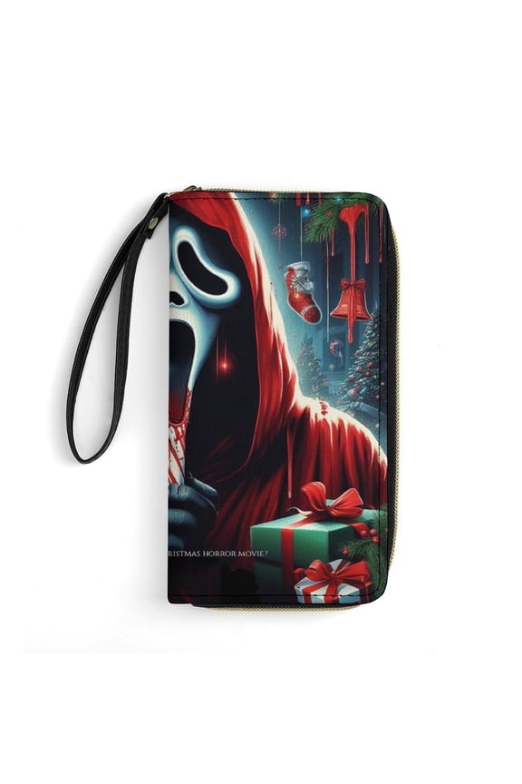 Ghostface Leather Wallet with Wristlet Credit Card Holder Zipper Clutch Stylish Purse for Women Men
