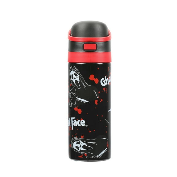 Ghostface Mask & Blood Splatter All-Over Print Black 24 Oz Stainless Steel Water Bottle