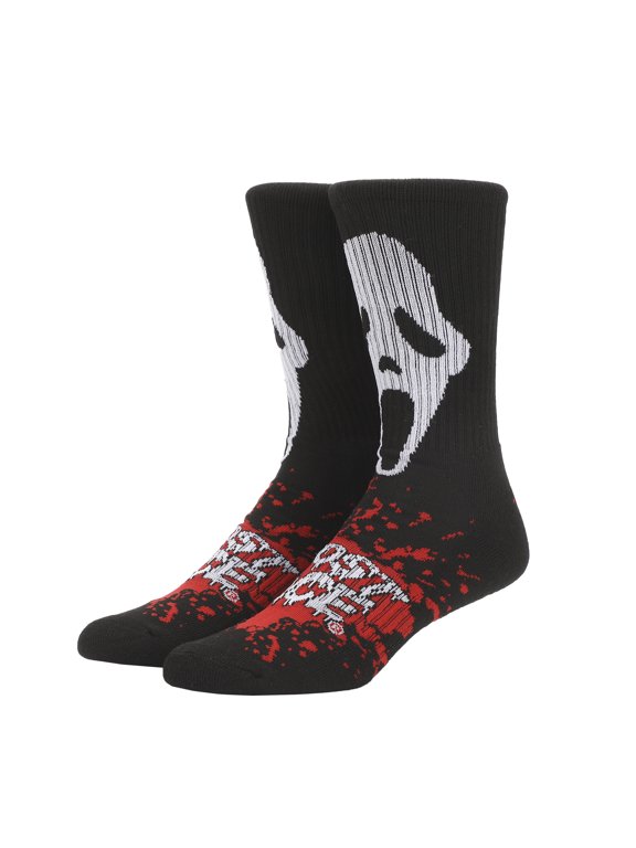 Ghostface Mask With Text and Splatter Mens Athletic Crew Socks