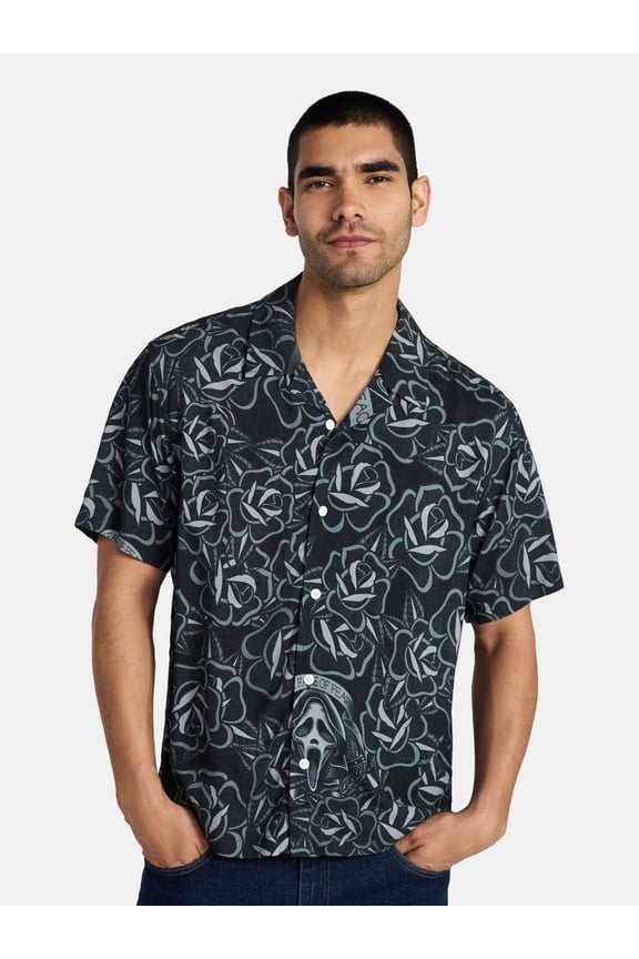 Ghostface Men's and Big Men's Woven Shirt with Short Sleeves, Sizes S-3XL