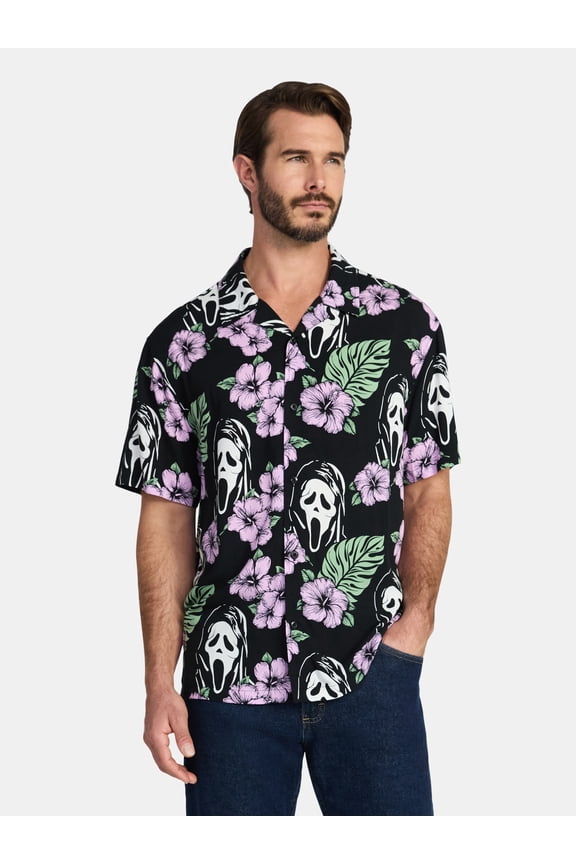 Ghost Face Men's and Big Men's Print Resort Shirt, Sizes XS-5XL