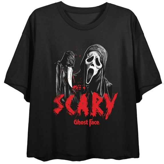 Ghostface Scary Women's Black Crop T-Shirt-Medium