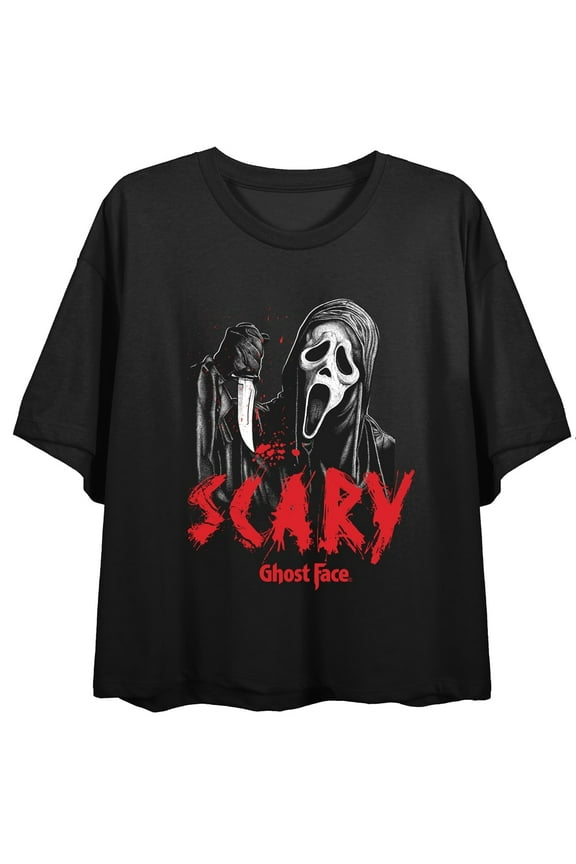 Ghostface Scary Women's Black Crop T-Shirt-XL