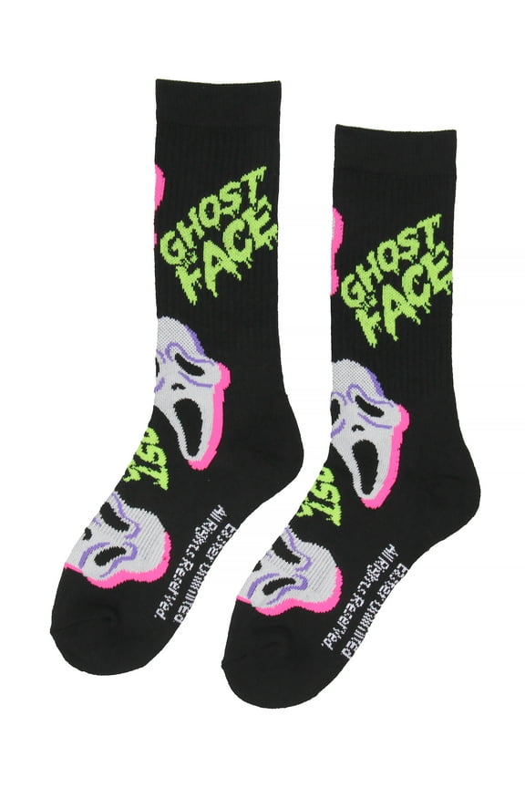 Ghostface Scream Movie Film Neon Paint Character Halloween Crew Socks Size 8-12