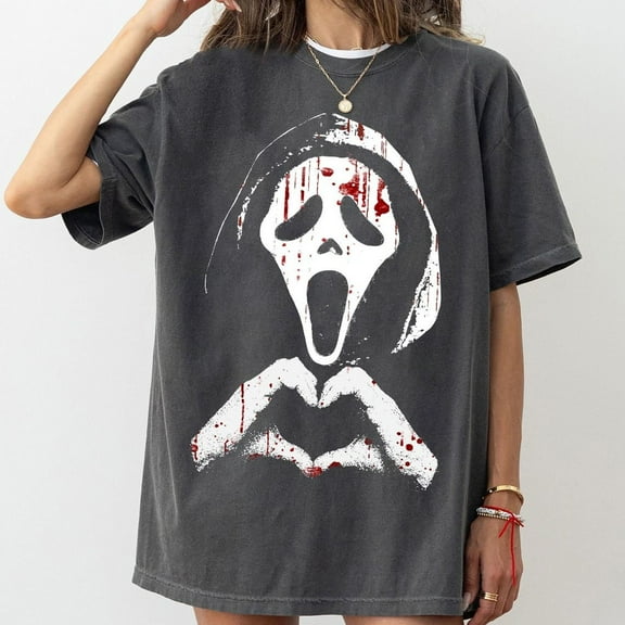 Ghostface Shirt, Horror Movie Tee, Creepy Heart Hands Tee, Spooky Killer Fan Gift Unisex, Love Ghostface Tee,Charcoal Color,Size M