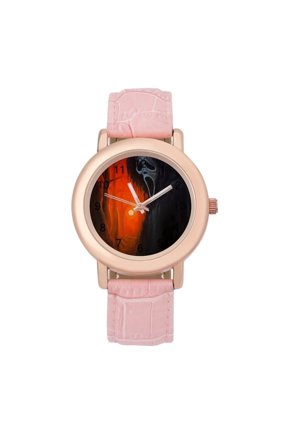 Ghostface Watch, Soft Leather Strap Watch Adult Classic Ladies Leather Strap Wrist Watch Adjustable Quartz Watch Fit for Wrist Sizes 5.7" to 8.7"