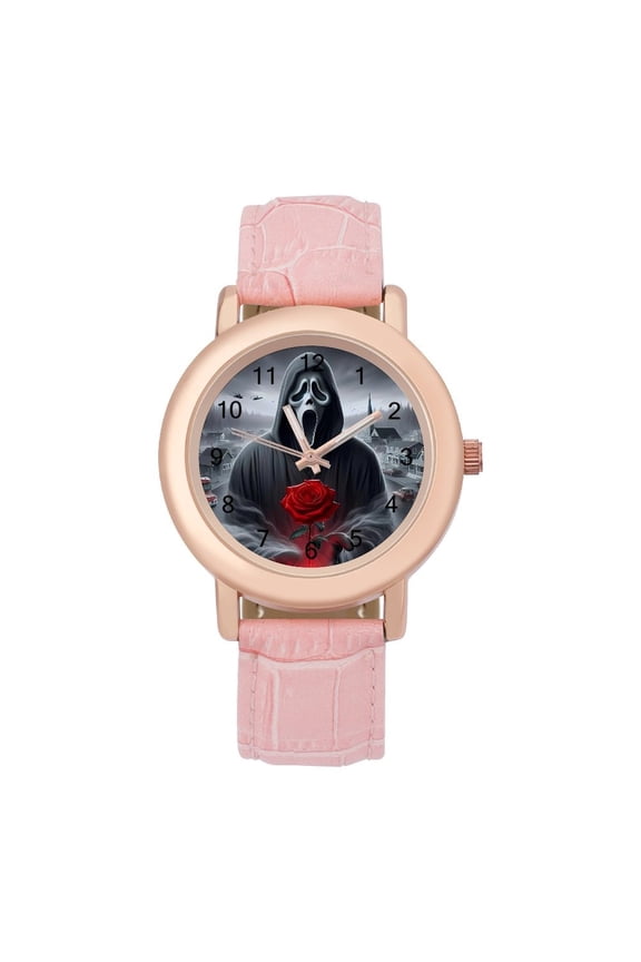Ghostface Watch, Soft Leather Strap Watch Adult Classic Ladies Leather Strap Wrist Watch Adjustable Quartz Watch Fit for Wrist Sizes 5.7" to 8.7"
