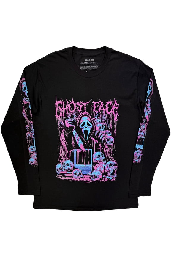 Ghostface Unisex Long Sleeve T-Shirt: Metal (Black) (Sleeve Print)