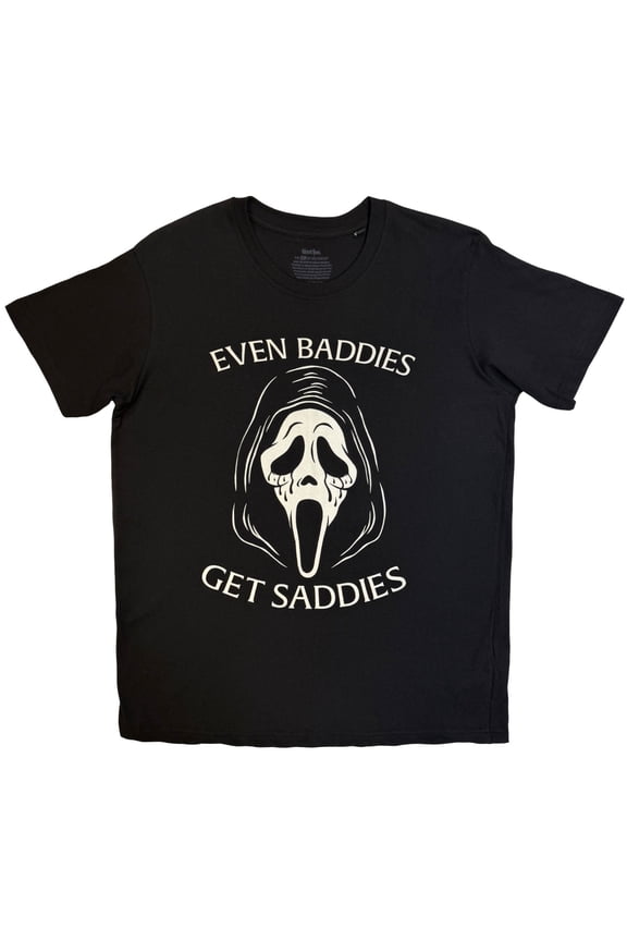 Ghostface Unisex T-Shirt: Even Baddies Get Saddies (Black)