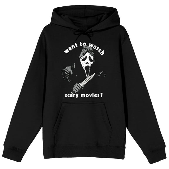 Ghostface Want To Watch Scary Movies? Men's Black Graphic Hoodie-Large