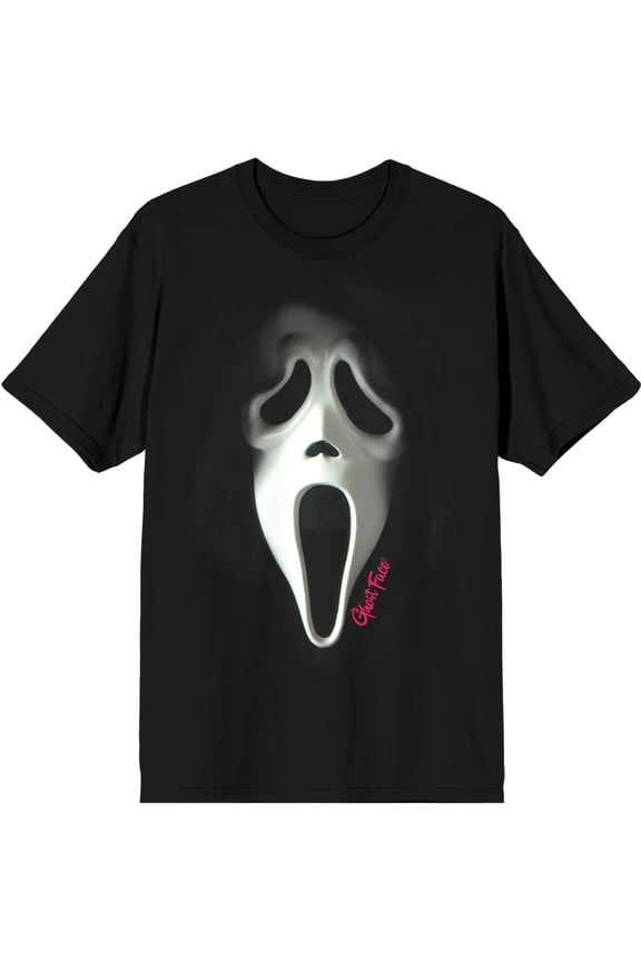 Ghostface With Pink Logo Men's Black Graphic Tee-Small