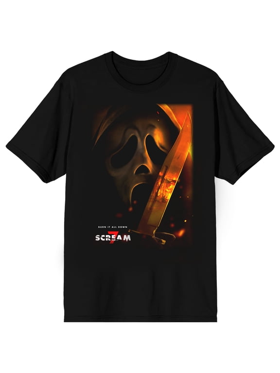 Ghostface X Scream 7 Burn It All Down Poster Adult Black Crew Neck Short Sleeve T-shirt-3XL